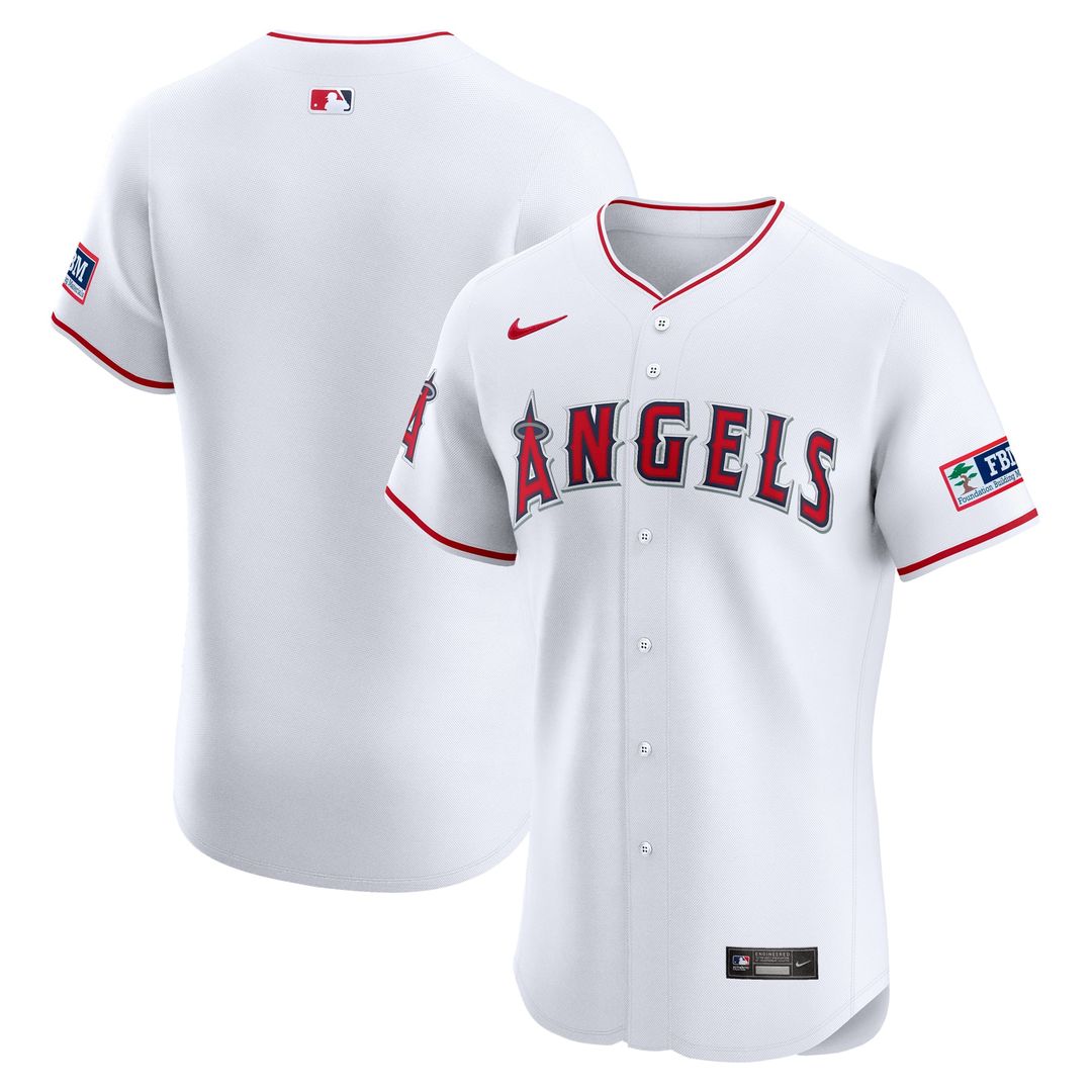 Los Angeles Angels Nike Home Elite Patch Baseball Jersey - White