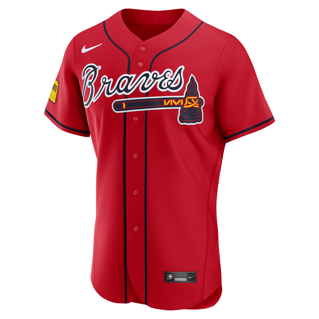 Atlanta Braves Nike Ronald Acuña Jr. Alternate Authentic Sponsor Patch Baseball Jersey - Red