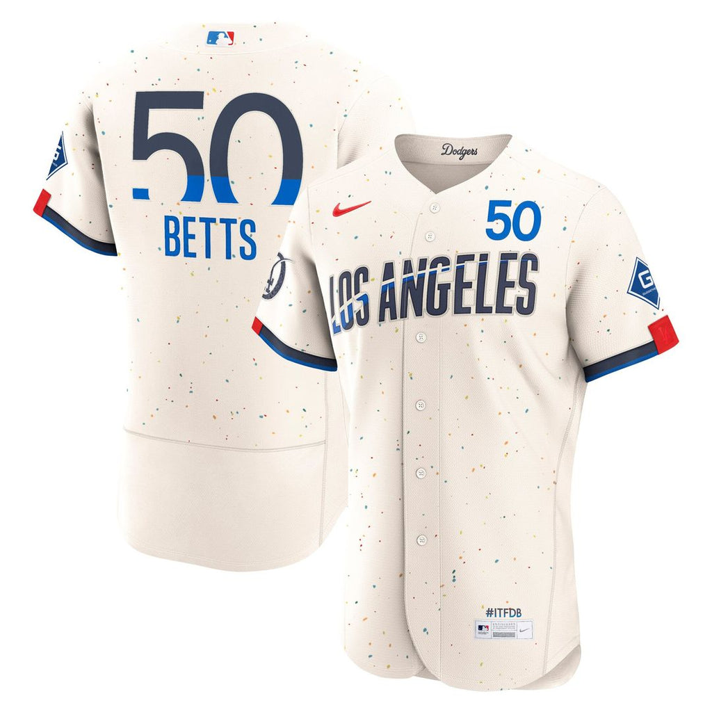 Los Angeles Dodgers Nike Mookie Betts City Connect Authentic Sponsor Patch Baseball Jersey - Cream