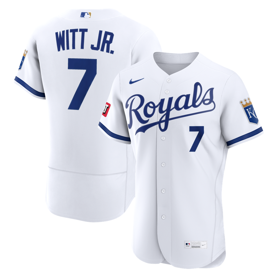 Kansas City Royals Nike Bobby Witt Jr. Home Authentic Sponsor Patch Baseball Jersey - White