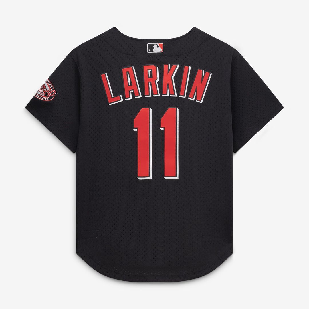 Cincinnati Reds Mitchell & Ness Barry Larkin Cooperstown Collection Mesh Batting Practice Button-Up Baseball Jersey - Black