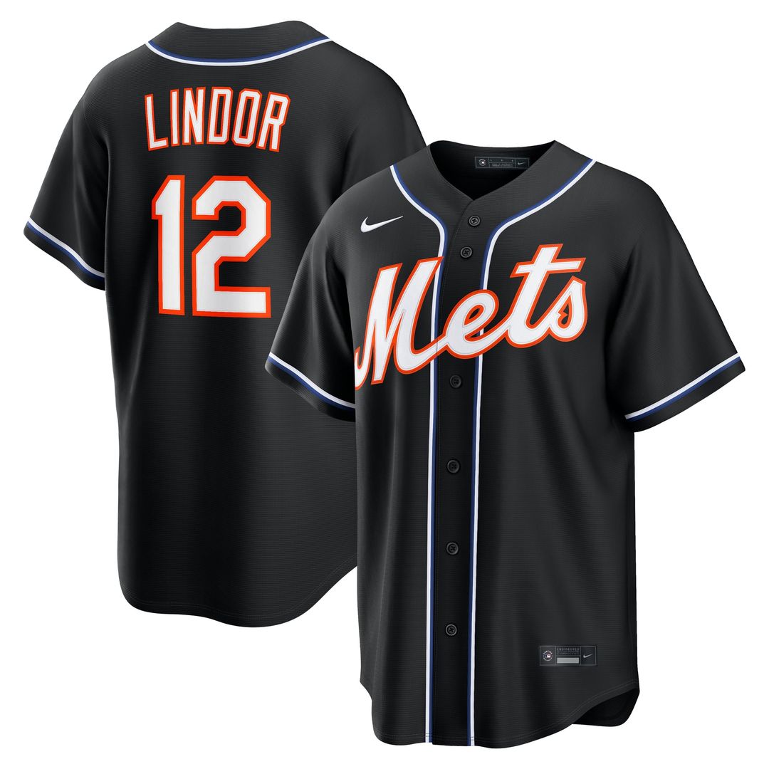 New York Mets Nike Francisco Lindor Fashion Replica Black Out Baseball Jersey