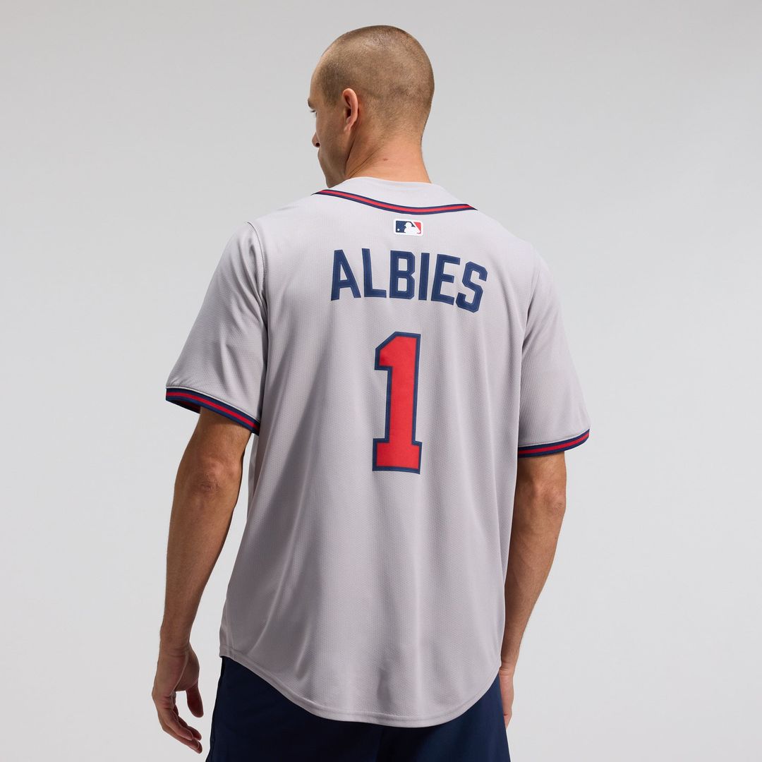 Atlanta Braves Nike Ozzie Albies Road Limited Baseball Jersey - Gray