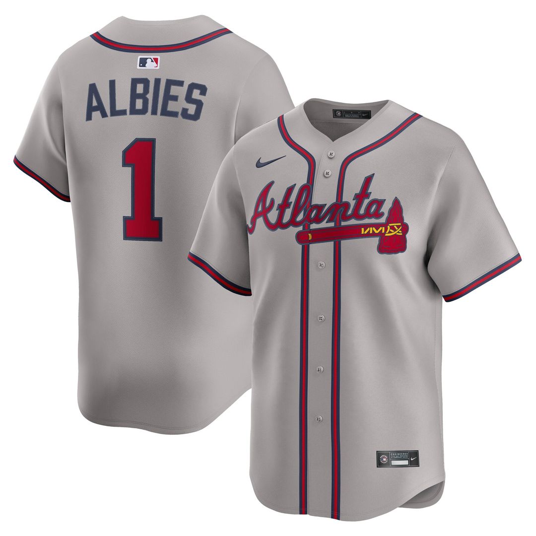 Atlanta Braves Nike Ozzie Albies Road Limited Baseball Jersey - Gray