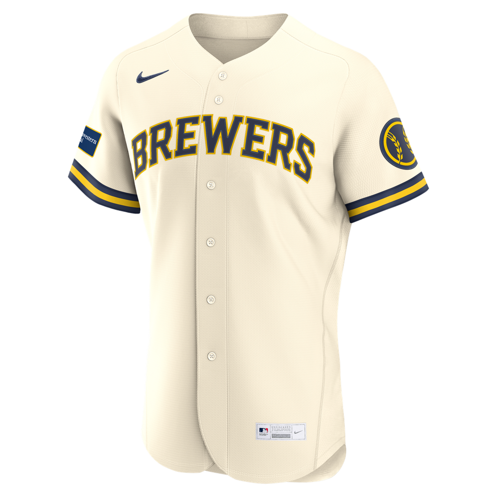 Milwaukee Brewers Nike Home Sponsor Patch Authentic Baseball Jersey - Cream