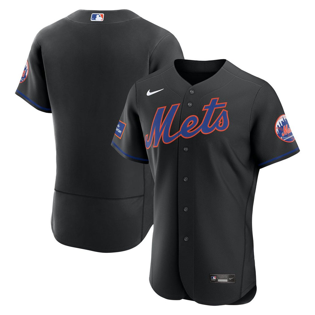 New York Mets Nike Alternate Sponsor Patch Authentic Baseball Jersey - Black