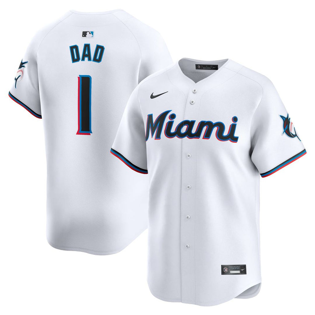 Miami Marlins Nike #1 Dad Home Limited Baseball Jersey - White