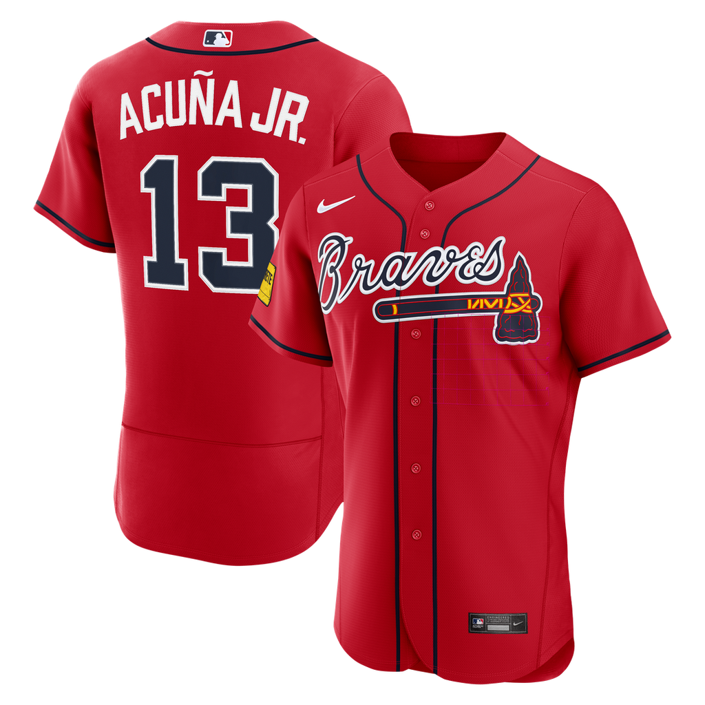 Atlanta Braves Nike Ronald Acuña Jr. Alternate Authentic Sponsor Patch Baseball Jersey - Red