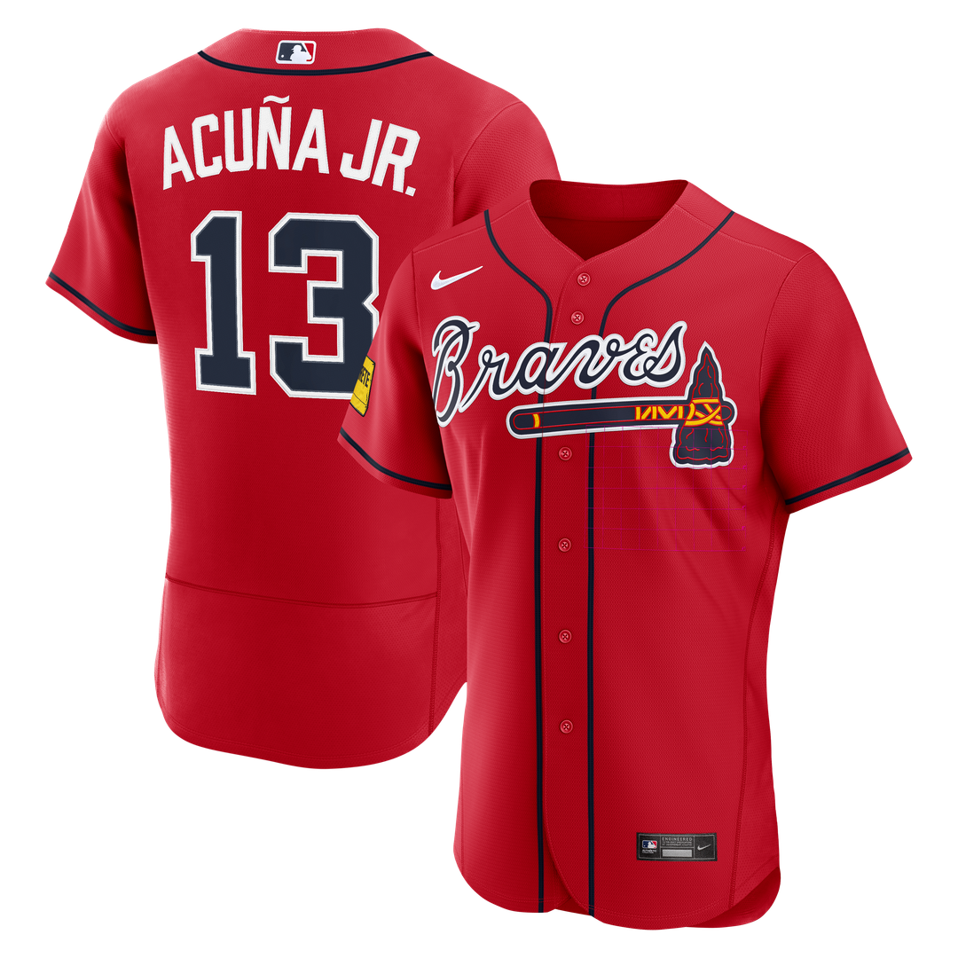 Atlanta Braves Nike Ronald Acuña Jr. Alternate Authentic Sponsor Patch Baseball Jersey - Red