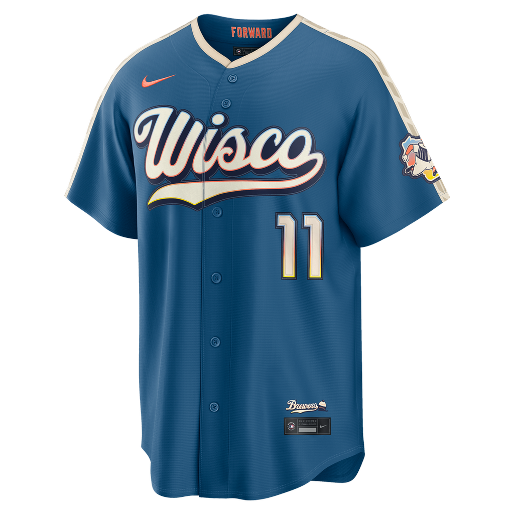 Milwaukee Brewers Nike Jackson Chourio Mineral Blue 2026 City Connect Stadium Baseball Jersey