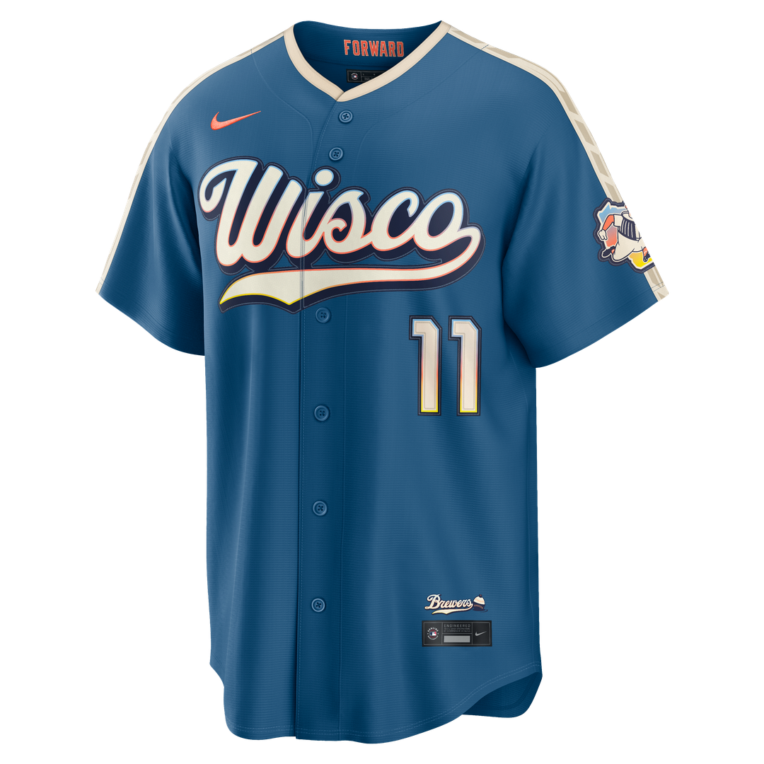 Milwaukee Brewers Nike Jackson Chourio Mineral Blue 2026 City Connect Stadium Baseball Jersey