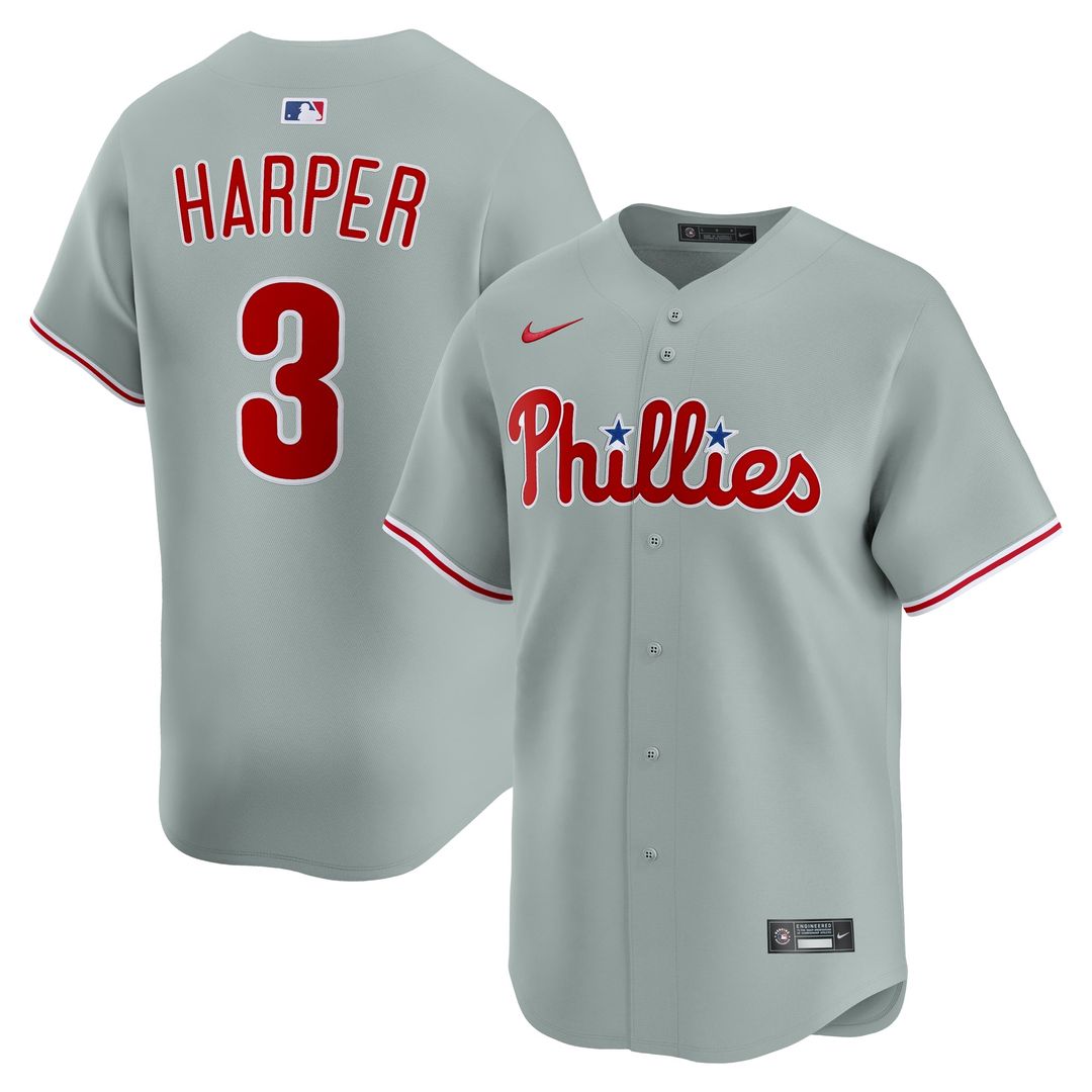 Philadelphia Phillies Nike Bryce Harper Road Limited Baseball Jersey - Gray