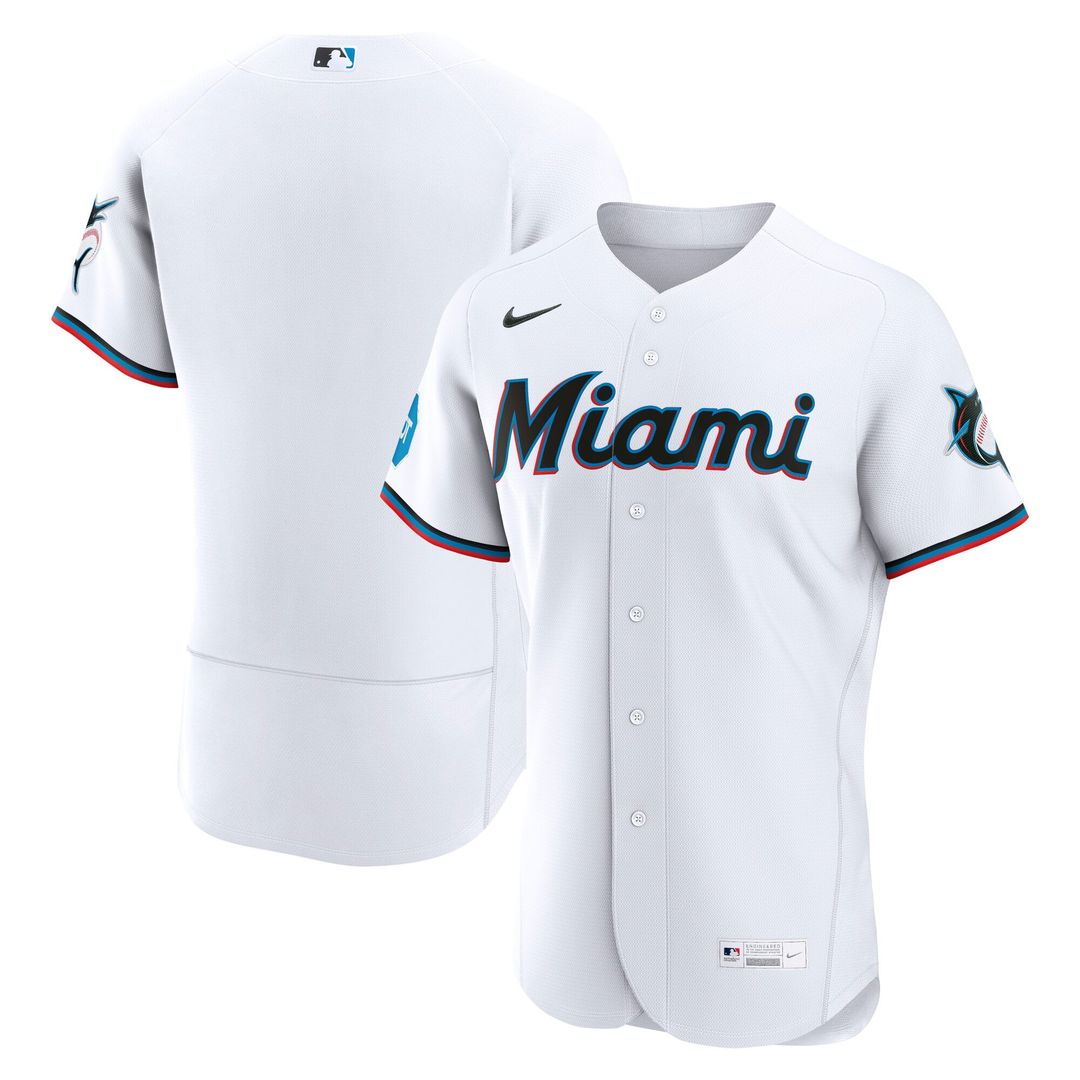 Miami Marlins Nike Home Sponsor Patch Authentic Baseball Jersey - White