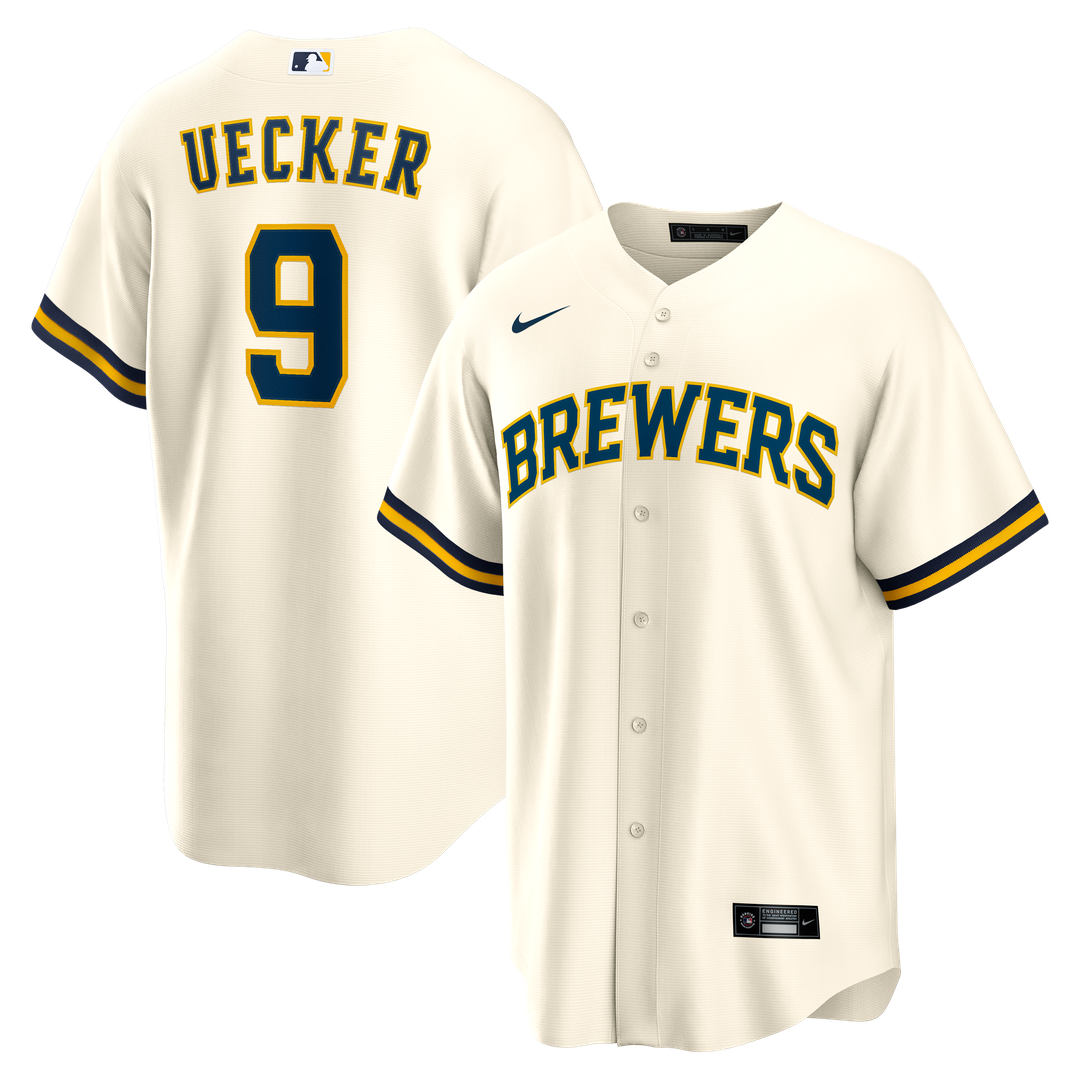 Milwaukee Brewers Nike Bob Uecker Home Retired Player Replica Baseball Jersey - Cream