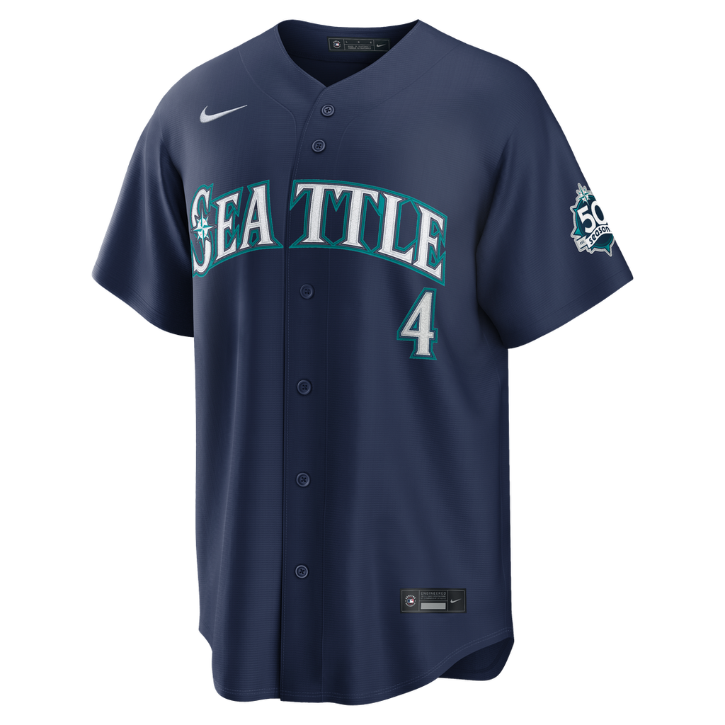 Seattle Mariners Nike Colt Emerson Road 50th Season Anniversary Patch Stadium Baseball Jersey - Navy