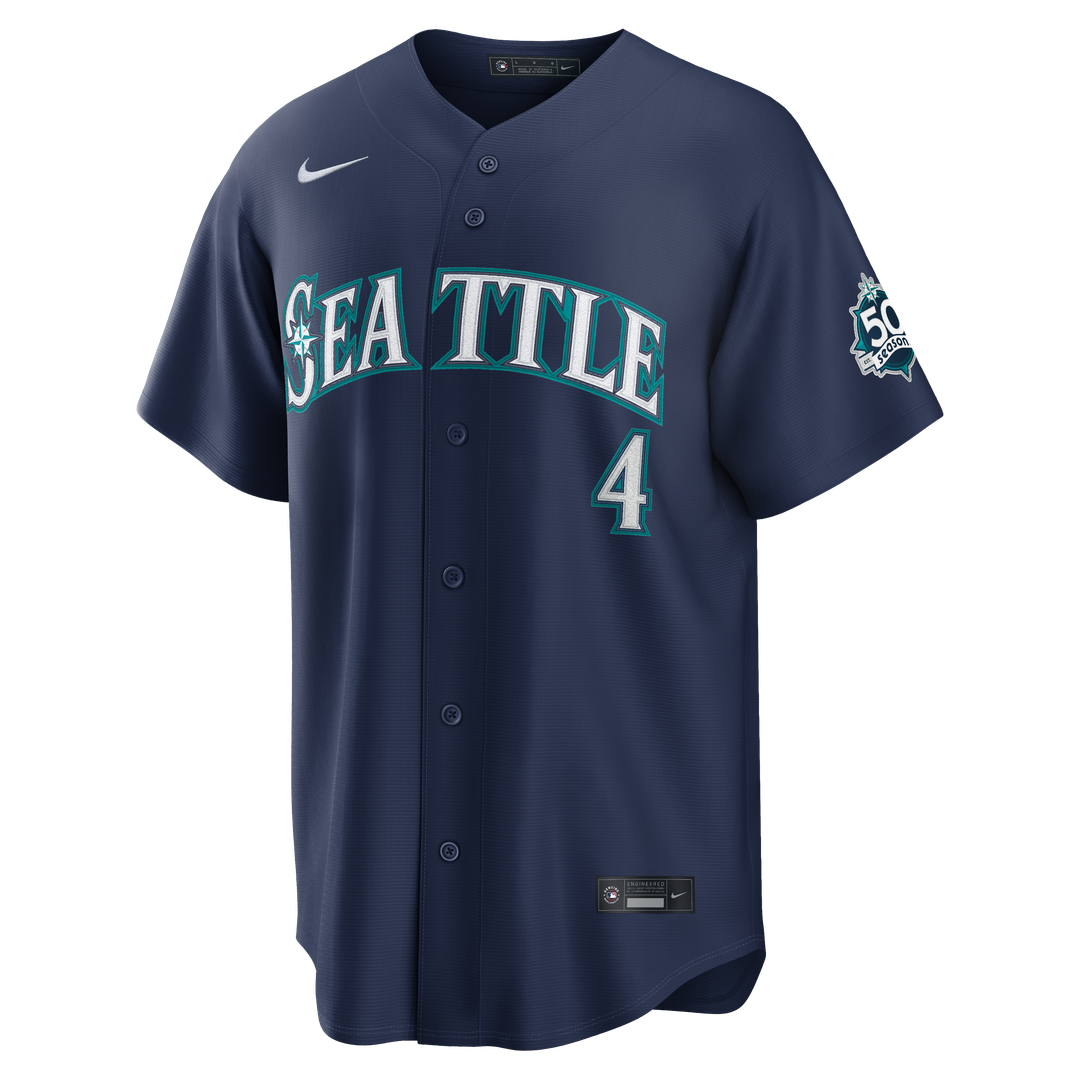 Seattle Mariners Nike Colt Emerson Road 50th Season Anniversary Patch Stadium Baseball Jersey - Navy