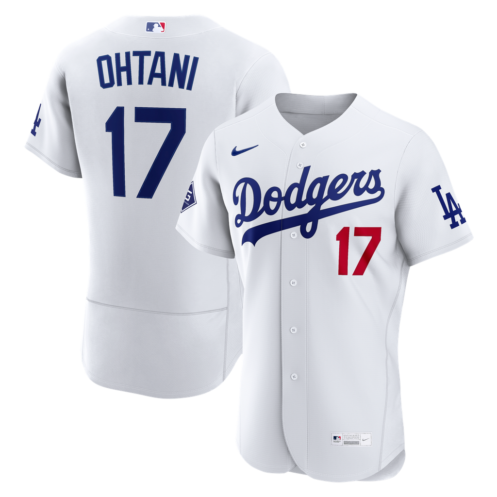 Los Angeles Dodgers Nike Shohei Ohtani Home Authentic Sponsor Patch Baseball Jersey - White