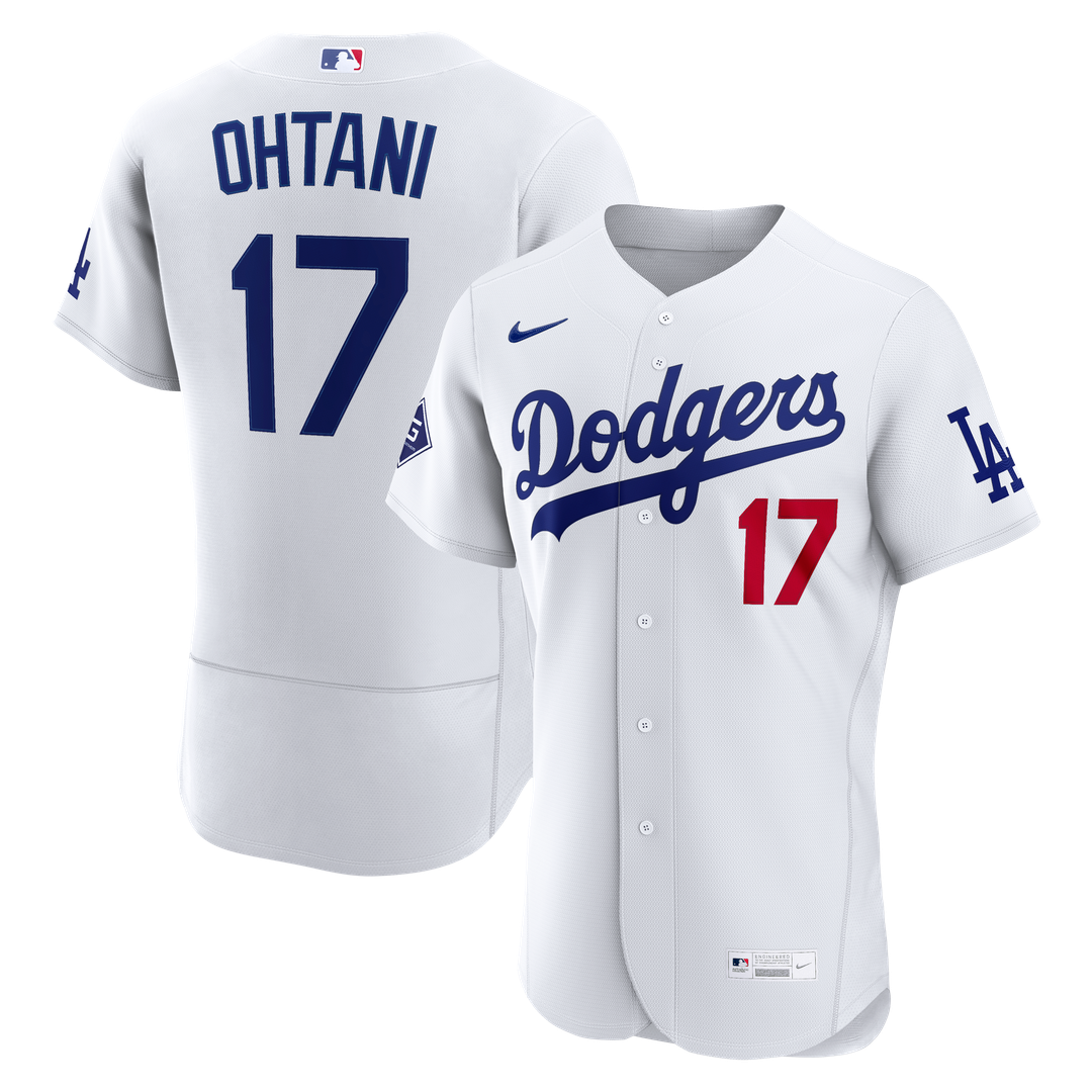 Los Angeles Dodgers Nike Shohei Ohtani Home Authentic Sponsor Patch Baseball Jersey - White