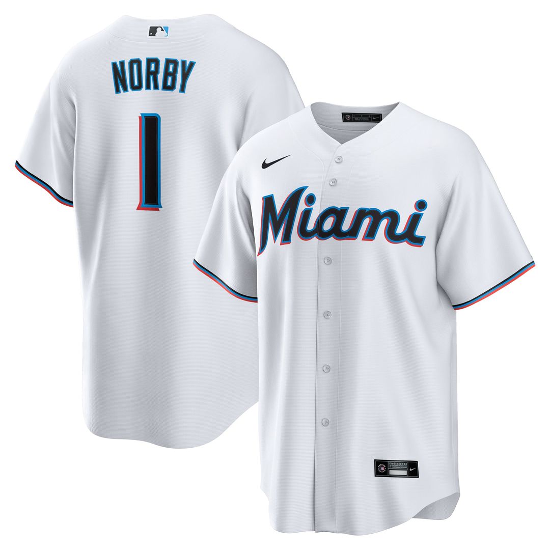 Miami Marlins Nike Connor Norby Home Replica Baseball Jersey - White