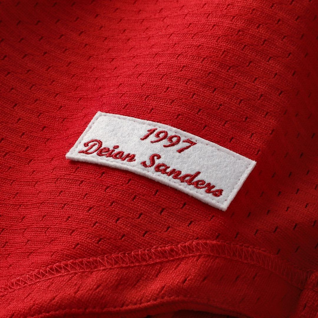 Cincinnati Reds Mitchell & Ness Deion Sanders Cooperstown Mesh Batting Practice Button-Up Baseball Jersey - Red