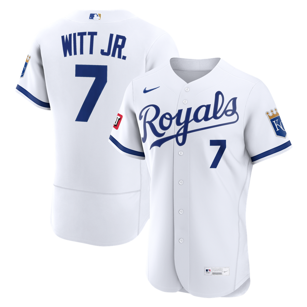 Kansas City Royals Nike Bobby Witt Jr. Home Authentic Sponsor Patch Baseball Jersey - White
