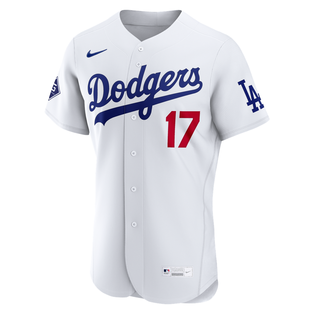 Los Angeles Dodgers Nike Shohei Ohtani Home Authentic Sponsor Patch Baseball Jersey - White
