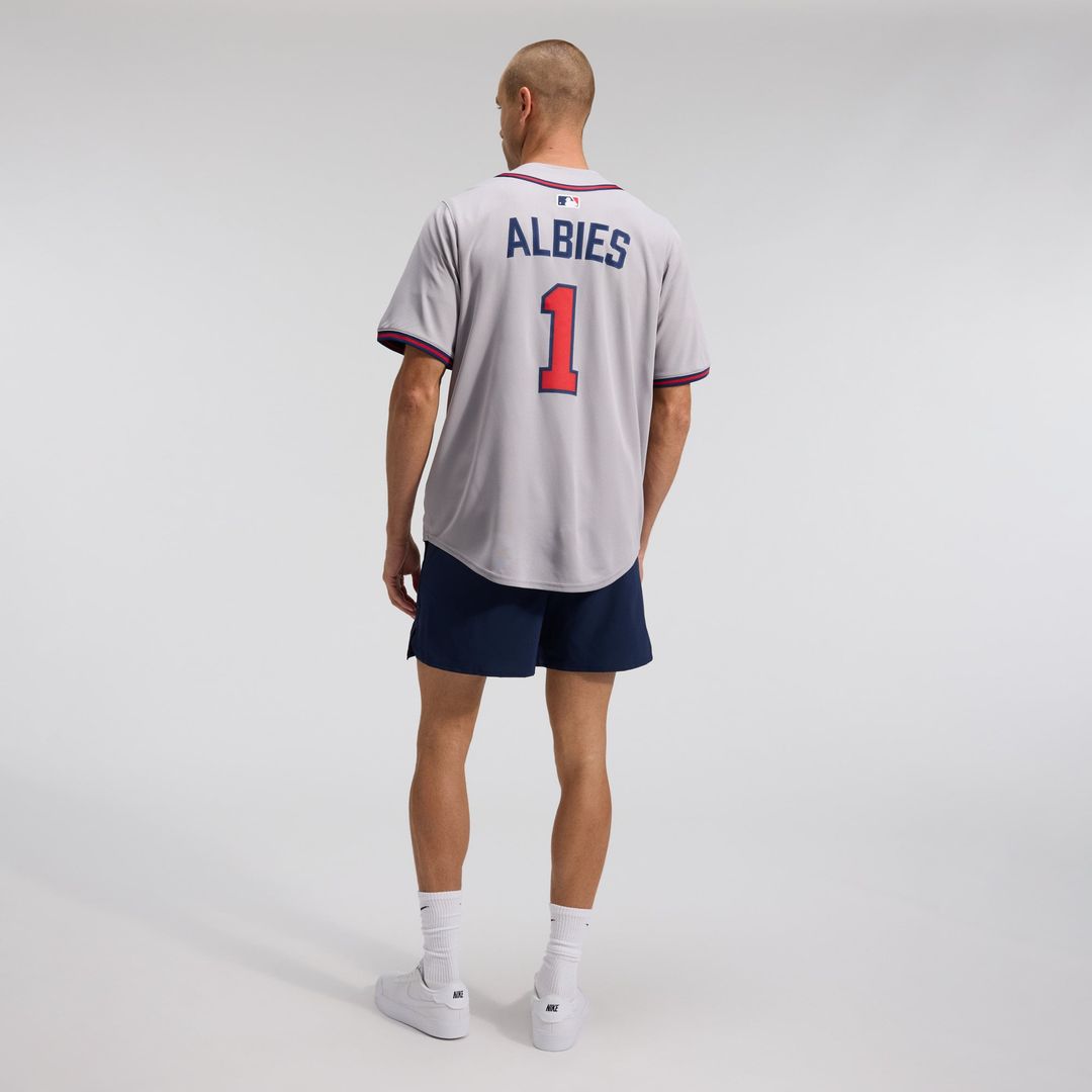 Atlanta Braves Nike Ozzie Albies Road Limited Baseball Jersey - Gray