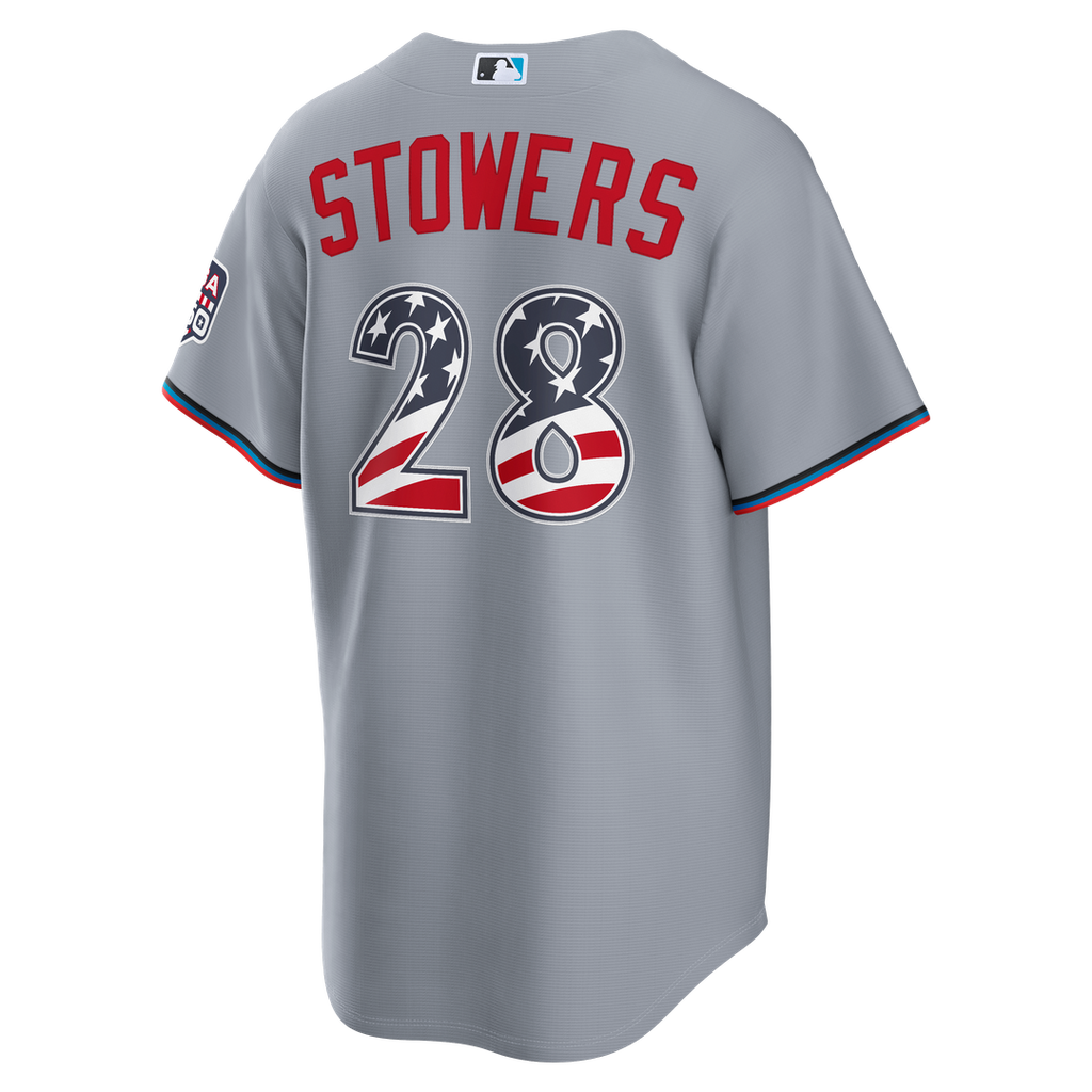 Miami Marlins Nike Fourth of July Kyle Stowers USA 250 Stadium Baseball Jersey - Gray