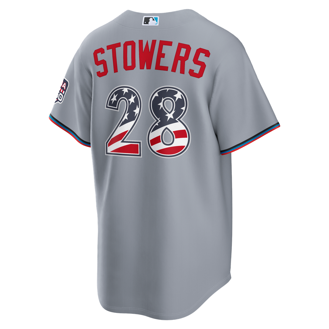 Miami Marlins Nike Fourth of July Kyle Stowers USA 250 Stadium Baseball Jersey - Gray