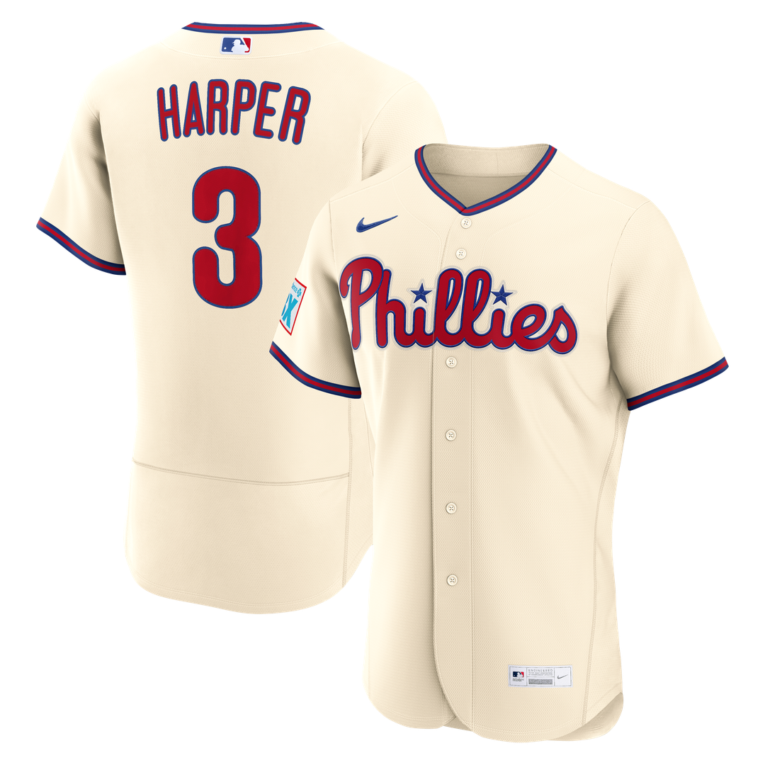 Philadelphia Phillies Nike Bryce Harper Alternate Authentic Sponsor Patch Baseball Jersey - Cream