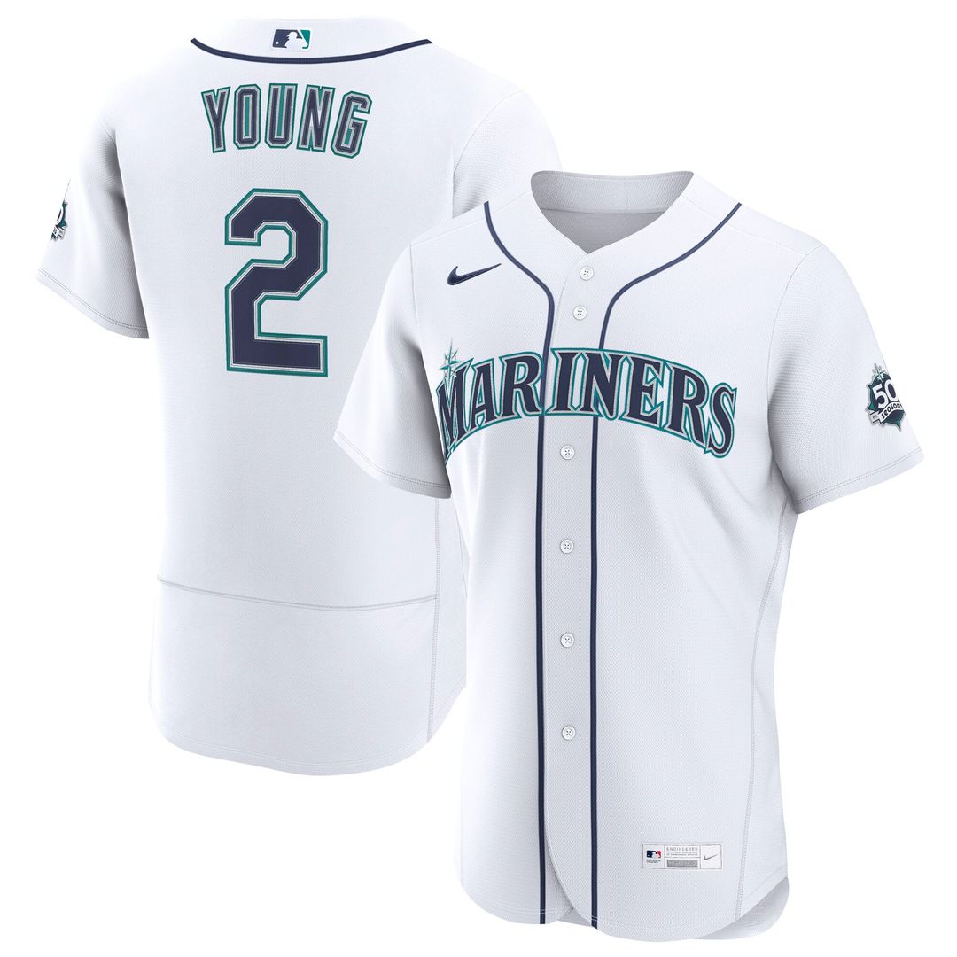 Seattle Mariners Nike Cole Young Home 50th Season Authentic Baseball Jersey - White