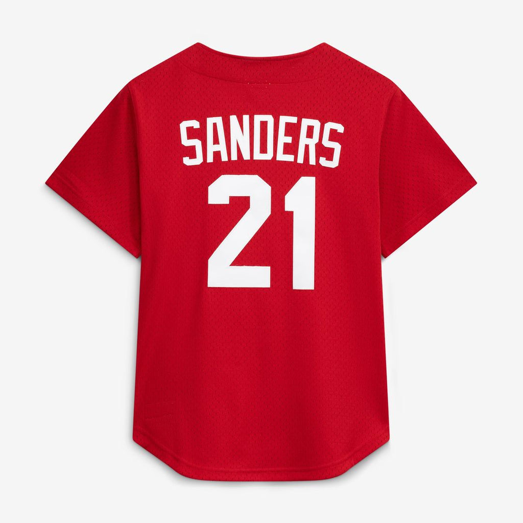 Cincinnati Reds Mitchell & Ness Deion Sanders Cooperstown Mesh Batting Practice Button-Up Baseball Jersey - Red