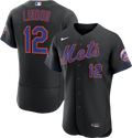 New York Mets Nike Francisco Lindor Alternate Authentic Sponsor Patch Baseball Jersey - Black