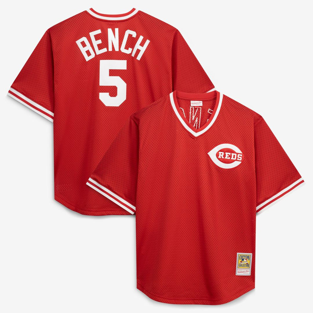 Cincinnati Reds Mitchell & Ness Johnny Bench Cooperstown Collection Big & Tall Mesh Batting Practice Baseball Jersey - Red