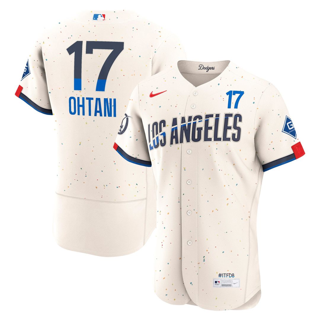 Los Angeles Dodgers Nike Shohei Ohtani City Connect Authentic Sponsor Patch Baseball Jersey - Cream