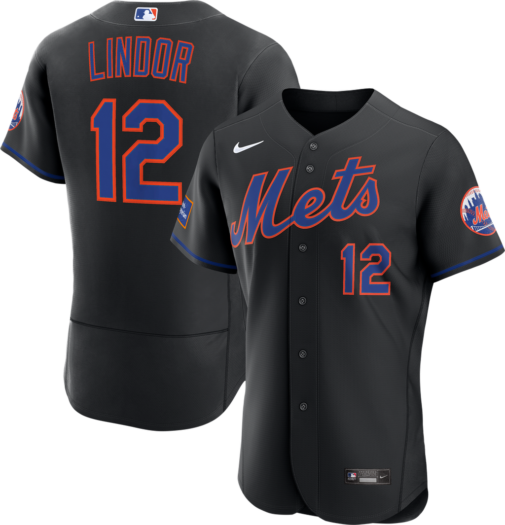 New York Mets Nike Francisco Lindor Alternate Authentic Sponsor Patch Baseball Jersey - Black