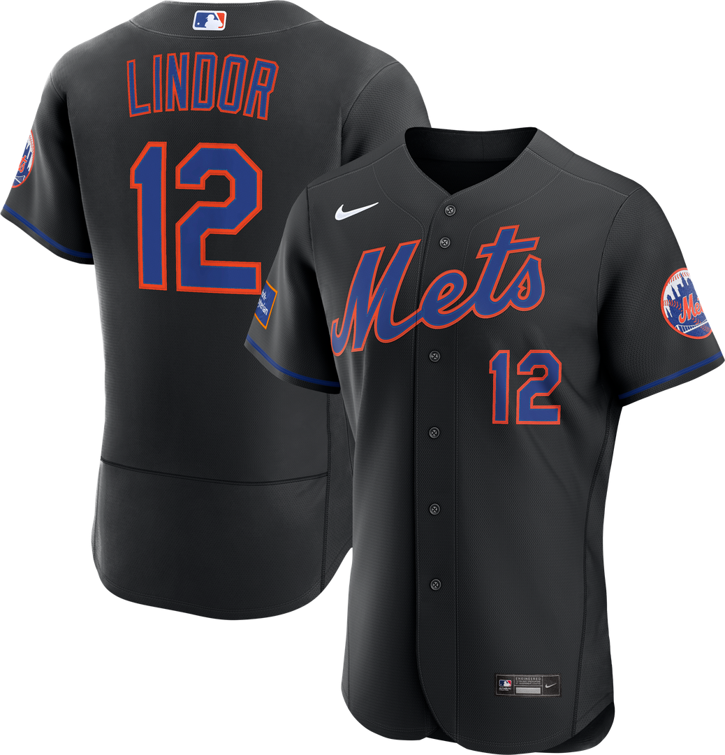 New York Mets Nike Francisco Lindor Alternate Authentic Sponsor Patch Baseball Jersey - Black