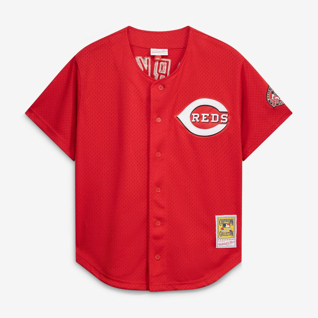 Cincinnati Reds Mitchell & Ness Barry Larkin Cooperstown Collection Mesh Batting Practice Button-Up Baseball Jersey - Black