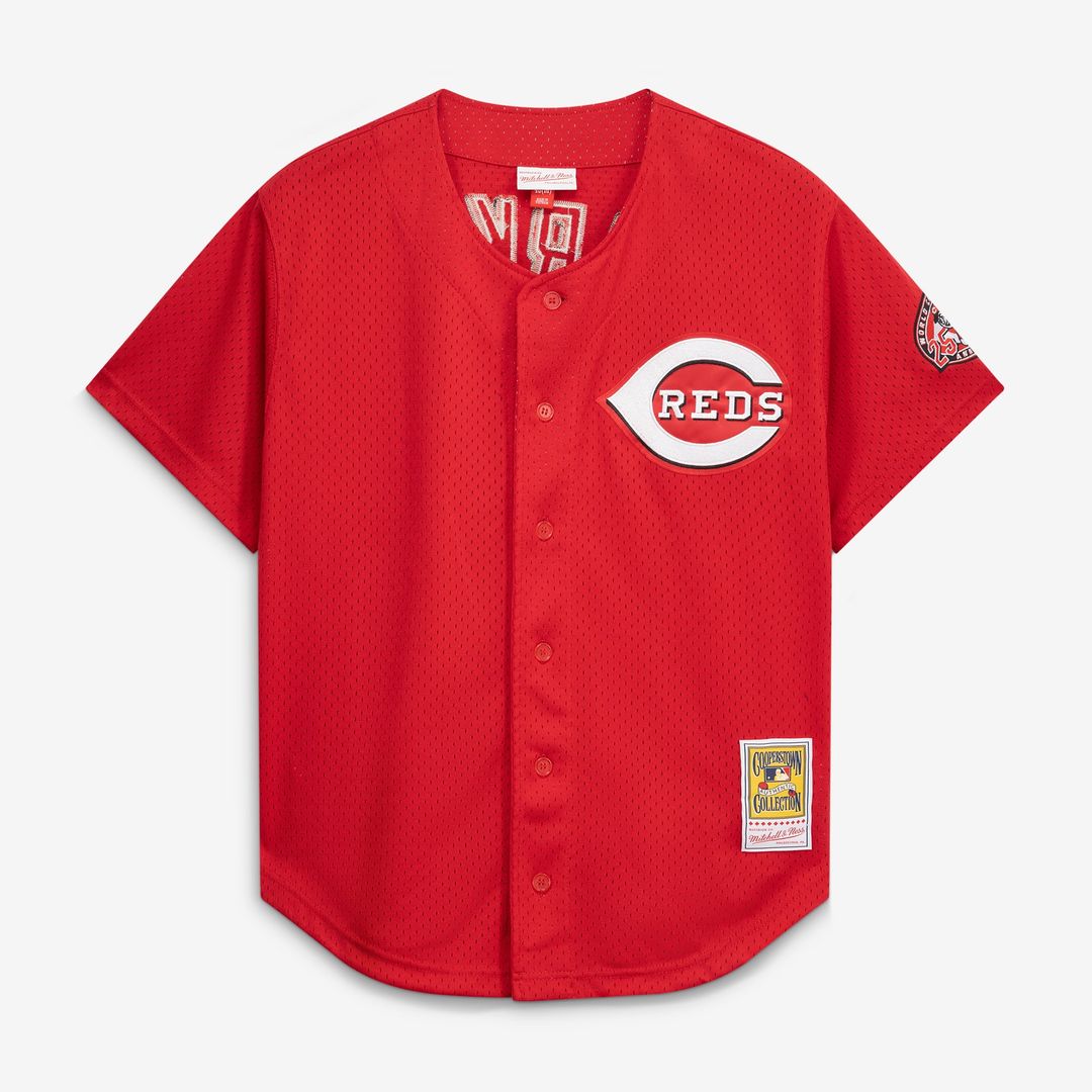 Cincinnati Reds Mitchell & Ness Barry Larkin Cooperstown Collection Mesh Batting Practice Button-Up Baseball Jersey - Black