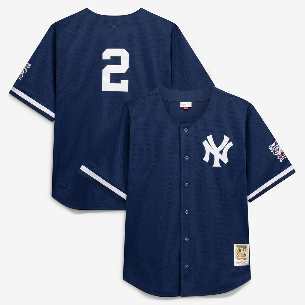 New York Yankees Mitchell & Ness Derek Jeter Cooperstown Collection Mesh Batting Practice Button-Up Baseball Jersey - Navy