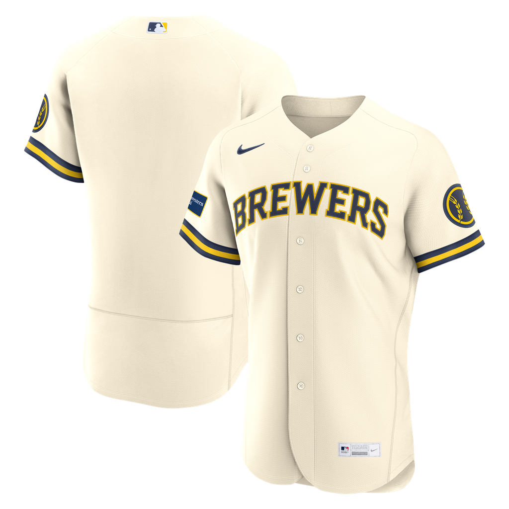 Milwaukee Brewers Nike Home Sponsor Patch Authentic Baseball Jersey - Cream