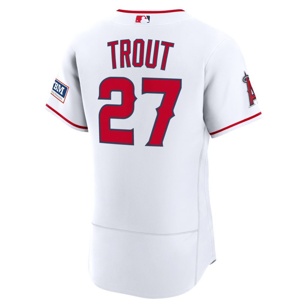 Los Angeles Angels Nike Mike Trout Home Authentic Sponsor Patch Baseball Jersey - White