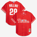 Philadelphia Phillies Mitchell & Ness Jimmy Rollins Cooperstown Mesh Batting Practice Button-Up Baseball Jersey - Red