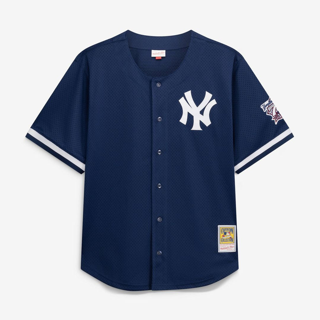 New York Yankees Mitchell & Ness Derek Jeter Cooperstown Collection Mesh Batting Practice Button-Up Baseball Jersey - Navy
