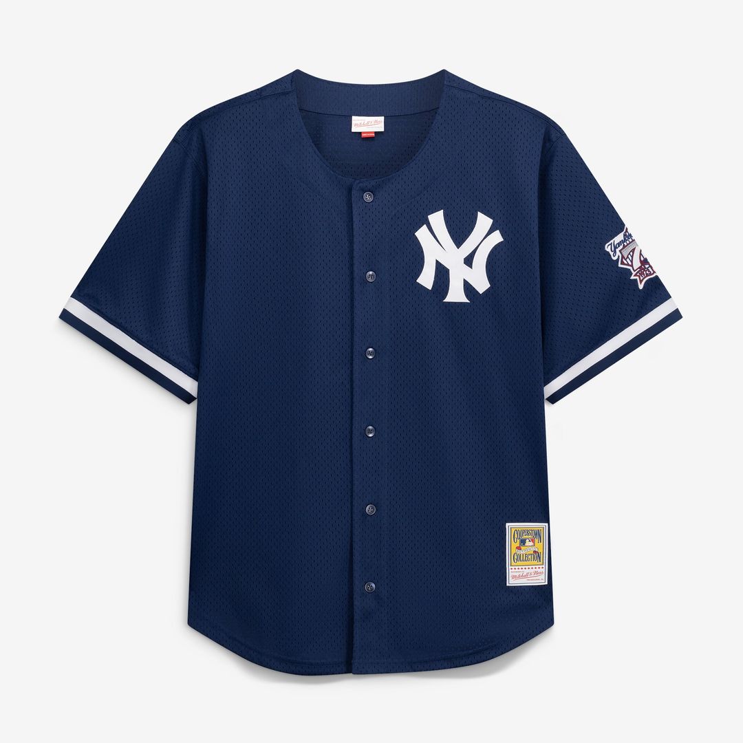 New York Yankees Mitchell & Ness Derek Jeter Cooperstown Collection Mesh Batting Practice Button-Up Baseball Jersey - Navy