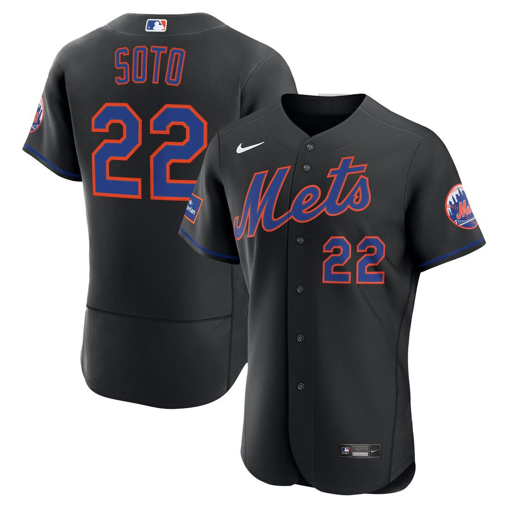 New York Mets Nike Juan Soto Alternate Authentic Sponsor Patch Baseball Jersey - Black