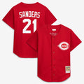 Cincinnati Reds Mitchell & Ness Deion Sanders Cooperstown Mesh Batting Practice Button-Up Baseball Jersey - Red