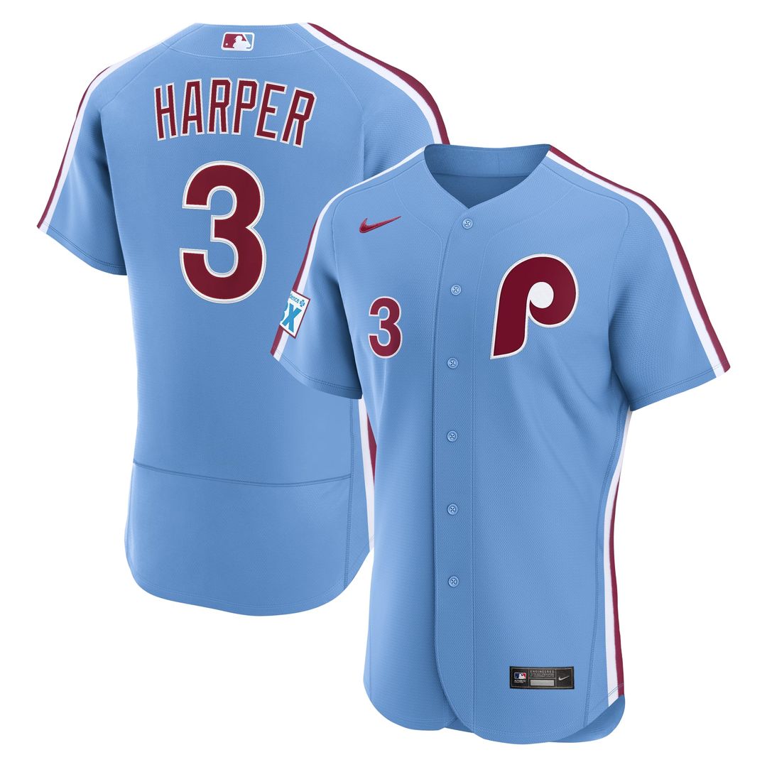Philadelphia Phillies Nike Bryce Harper Home Authentic Sponsor Patch Baseball Jersey - White