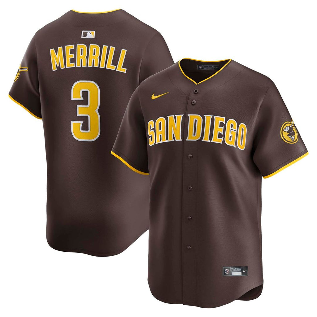 San Diego Padres Nike Jackson Merrill Road Limited Baseball Jersey - Brown