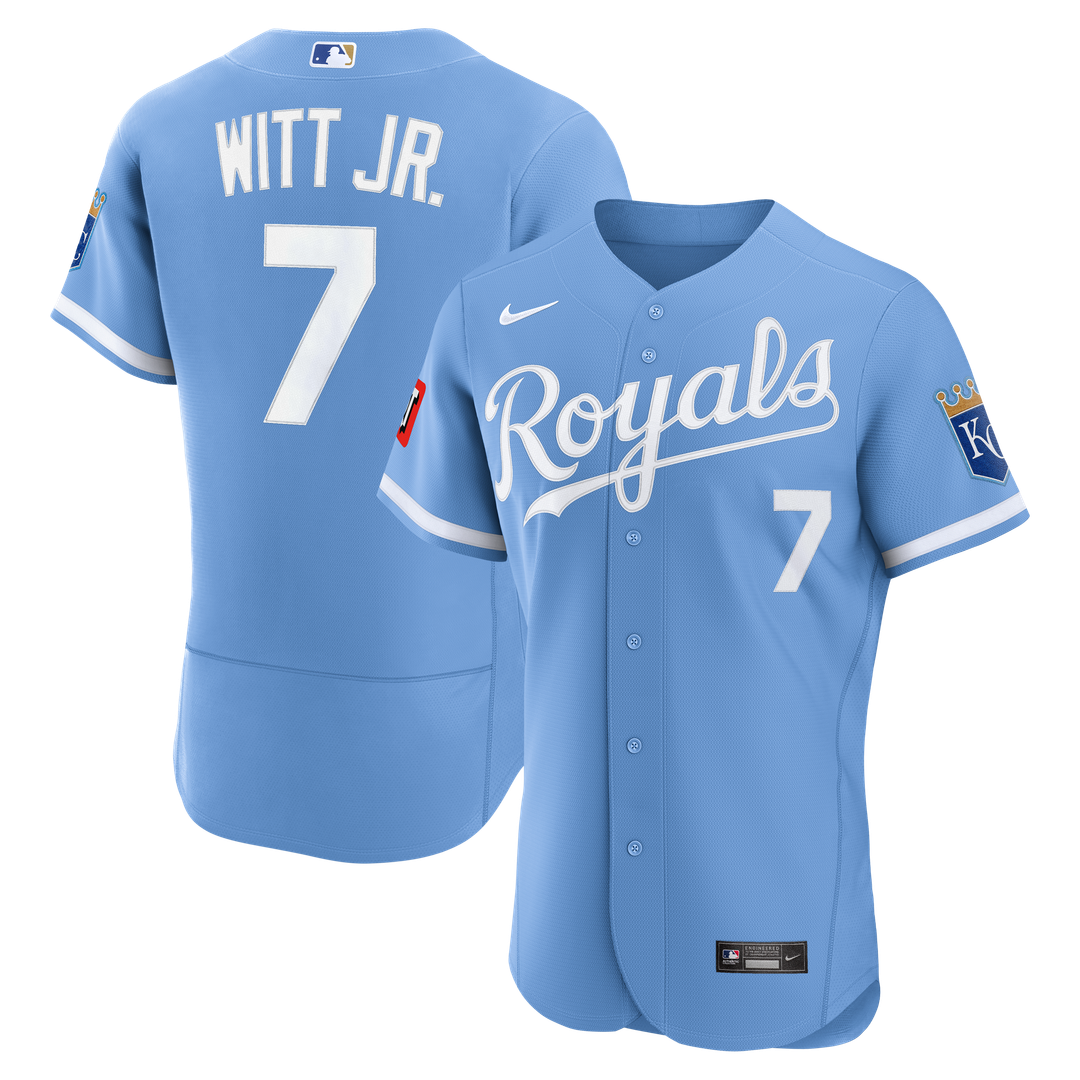 Kansas City Royals Nike Bobby Witt Jr. Alternate Authentic Sponsor Patch Baseball Jersey - Light Blue